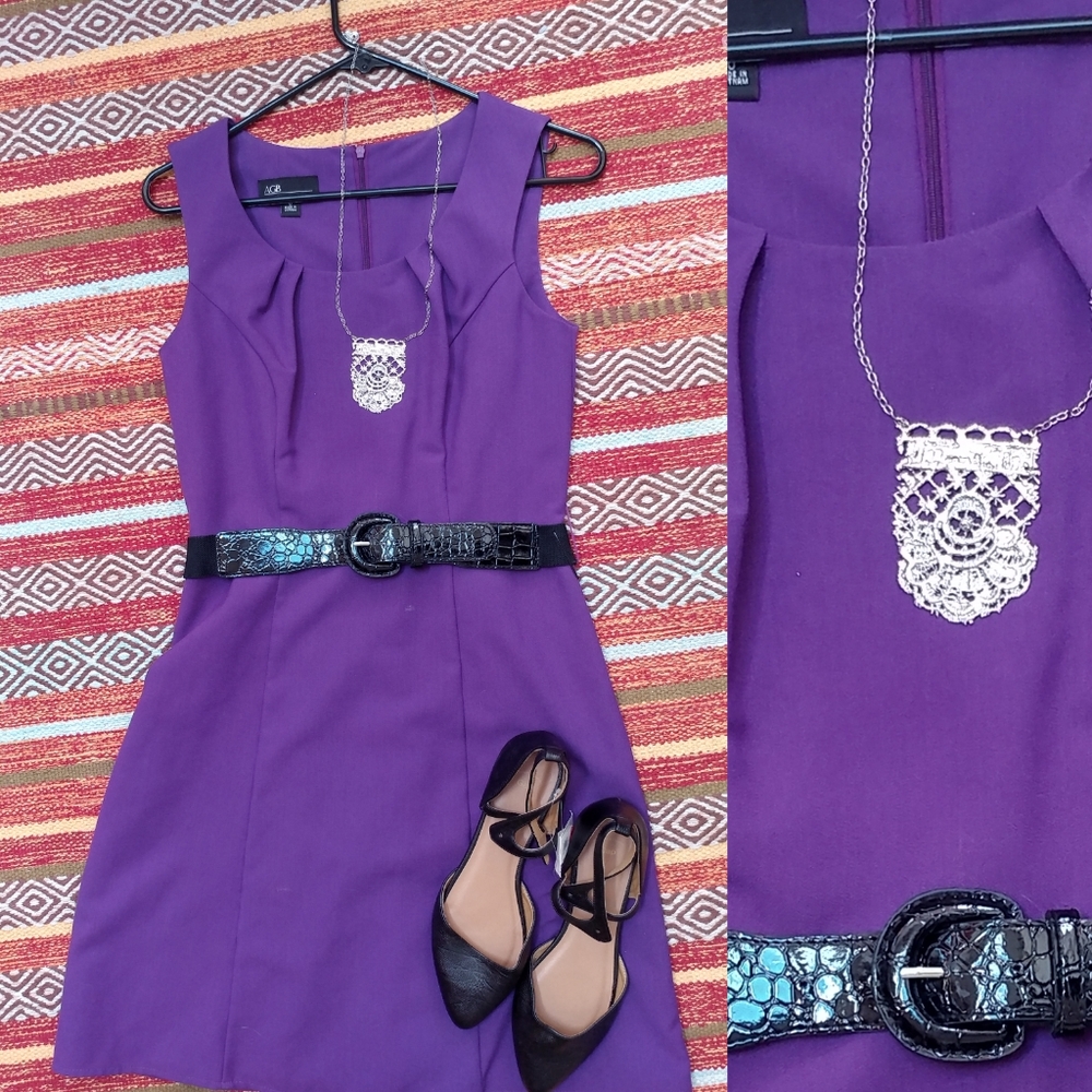 AGB Purple Belted Sheath Dress